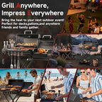 Portable Charcoal Grill with Smoking Function, Foldable Suitcase Design with Wheels, Multi-Tier Storage Rack & Waterproof Cover for Outdoor BBQ Parties (Black)