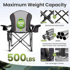 Oversized Camping Chair Heavy Duty- Portable Folding Chair, Cup Holder & Waterproof Phone Case for Adults, Beach, Hiking, Backyard (Black & Light Gray, 1 PCS)
