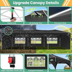 COBIZI 10x30 Pop Up Canopy Tent, Outdoor Party Tent with 5 Sidewalls, 1 Person Easy Set up, Tents for Parties with Fluorescent Strip & 4 Sandbags, Waterproof UPF50+, 3 Adjustable Height, Black