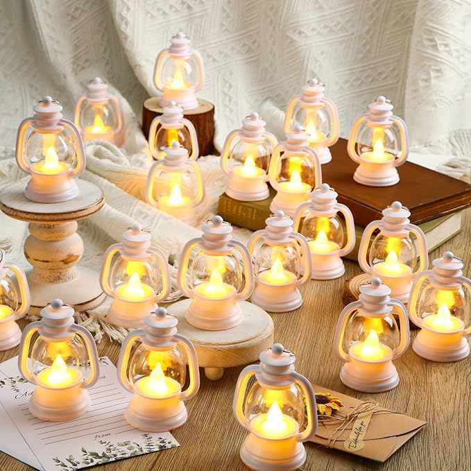Ferraycle 24 Pcs Mini Lantern Decor 4 Inch Western Lantern Table Centerpiece Small Vintage Camping Hanging Lamp Ornaments Bulk for Cowboy Cowgirl Wedding Halloween Christmas (4 Inch,White)