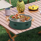 Portable Charcoal Barbecue Grill, 1pc Mini BBQ Grill Multifunctional Charcoal Grill Smokeless Round Tabletop Charcoal Grill for Indoor Outdoor Cooking Home Party Picnic Camping (Green)