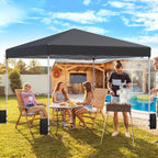 EROMMY 10x10 Pop Up Tent, Easy to Set Up Outdoor Canopy, Portable Shelter for Events, Parties, Camping with 4 Sand Bags, Wheeled Bag, 4 Ropes and 8 Spikes(Black)