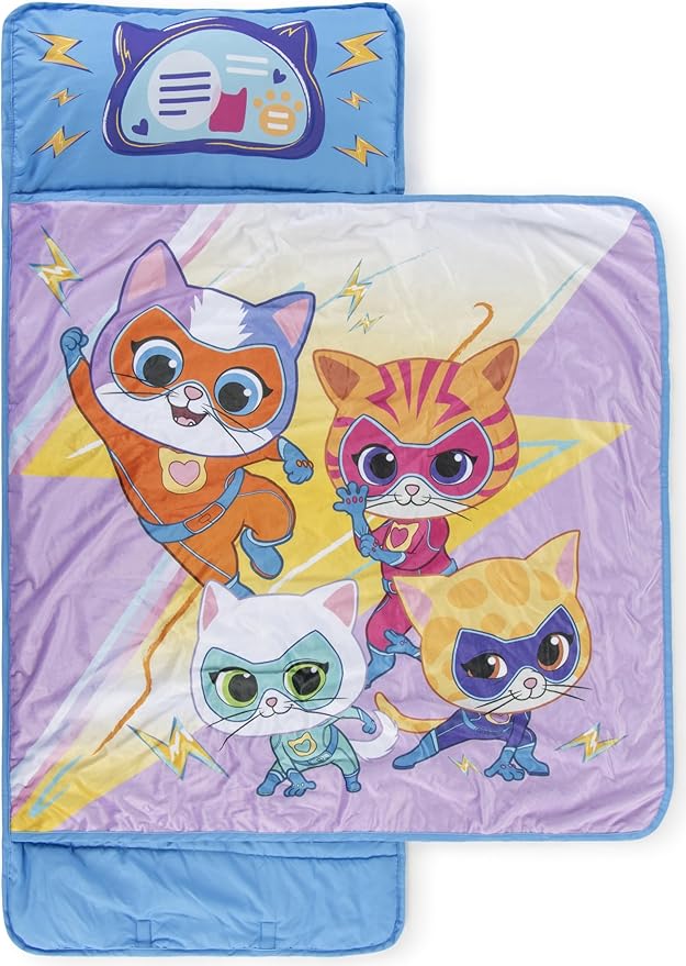 Jay Franco Kids Nap Mat with Embedded Pillow & Blanket – Soft 46"x20" Microfiber Sleeping Bag with Name Tag & Handle for School, Travel, Sleepover