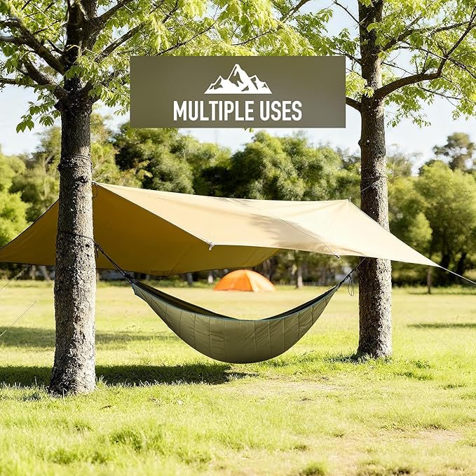 Single & Double Hammock Underquilt, Insulated Camping Quilt for Warm Sleeping, Easy to Setup and Packable for Camping, Hiking, Travel, Beach, Backyard, Patio (Army Green)