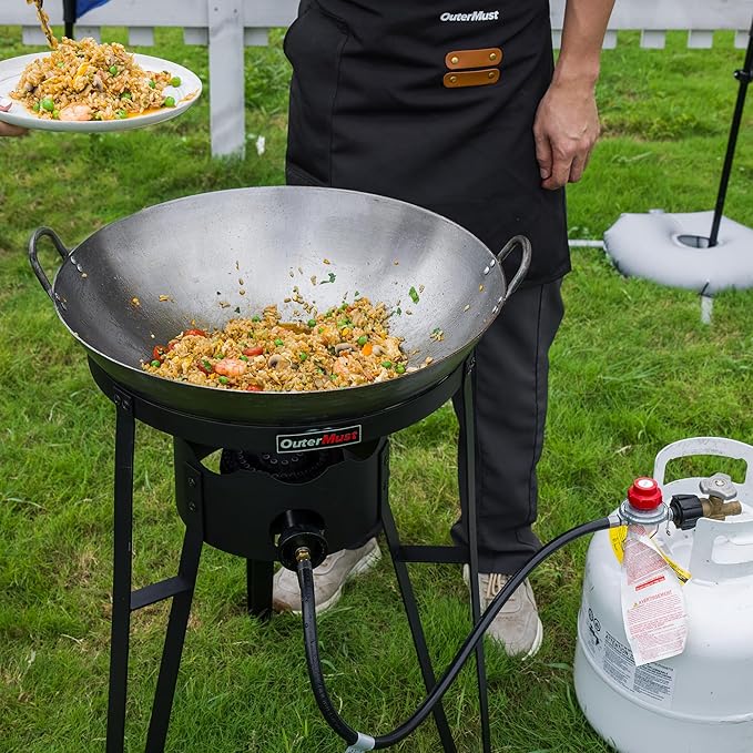 Outdoor Cooker With Wok Wok Station with Cover, Iron Wok and Burner 54000 BTU for Outdoor Cooking