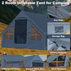 Inflatable Camping Tent,2/4/6/8 Person Glamping Inflatable Tents with Awning, Quick Setup Blow Up Tents with Pump, Waterproof Oxford Inflatable House for Camping, Air Glamping Hot Tents for Adult