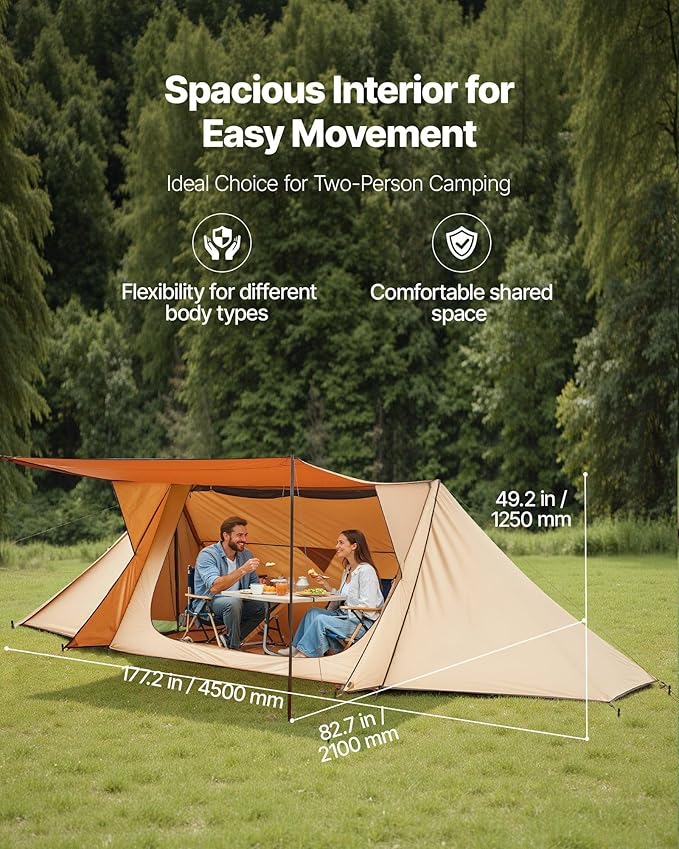 Camping Hot Tent with Stove Jack, Lightweight 4 Season Tent for 2 Persons, Waterproof with Double Layer Door & Vent, for Hiking, Fishing and Backpacking