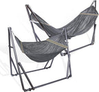 2 in 1 Hammock and Swinging Chair with Collapsible Steel Stand 450 lbs Capacity- Carrying Case, Portable & Adjustable, Perfect for Camping Beach Summer Patio, EZ Daze Foldable Hammock with Stand-Grey