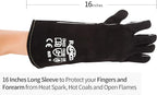 RAPICCA Welding Gloves 16IN Heat & Fire Resistant Leather for Stick MIG TIG Flux-Core Welder, Forge, Blacksmith, Fireplace, Wood Stove, Fire Pit, Furnace, Dry Ice Handling – Black – 662°F Protection