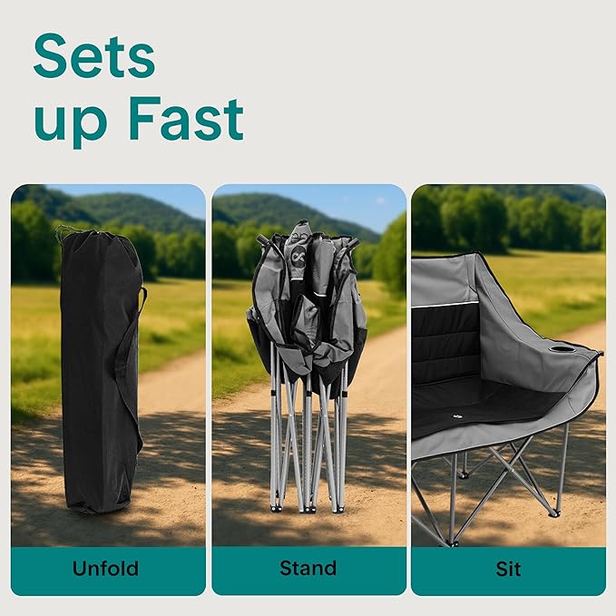 Camping Loveseat for Couples, Friends & Families, Double Camping Chair, Foldable Two Person Camping Chair for Campfire Nights, Tailgating Fun, Beach Escapes, RV Road Trips & Cozy Backyard Comfort