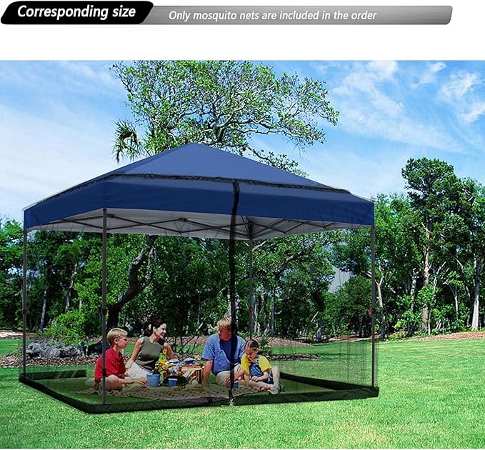 10x10 Mosquito Netting for Patio Canopy Tent/Pop Up Canopy Tent,Double Door Side Screen Easy Installation Black（Only Mosquito Net No Frame） (Around 10x10FT)