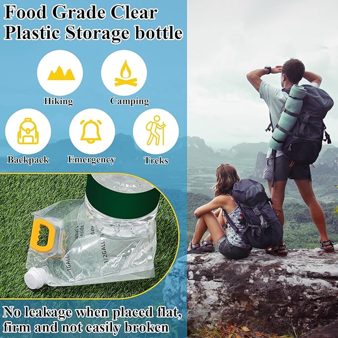 Tessco for you 12 Pack 1.3 Gallon Collapsible Water Storage Bag Water Container Emergency Jug Plastic Storage Pouch Freezable Carrier Tank Foldable Bottle for Outdoor Sport Camping (Clear with Scale)