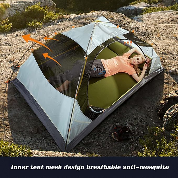 Double-layer camping tent, 1 ~ 2 people tent, wind / rain / breathable, 8.5 mm aviation aluminum poles, outdoor camping / hiking portable backpacking tent (blue)