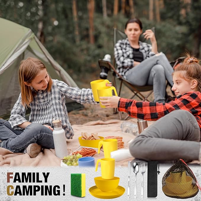 Scout Camping Mess Kit for Person Boy Scout Dishes Set Girl Scout Mess Kit with Mesh Bag Reusable Light Weight Eating Utensils Plastic Camping Cutlery Set for Travel Camp