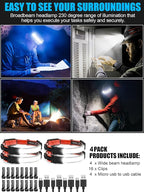 LED Headlamp Flashlight 4Packs, 1000lumens 230° Broadbeam Headlight, USB Rechargeable Head Lamp with Red Taillight, Lightweight Waterproof Headlamps for Camping Running Hiking, Hard Hat Headlamp