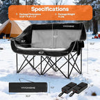 VIVOHOME 45W Padded Heating Double Camping Chair with 2 x 27000mAh Power Bank, Heated Oversized Portable Loveseat for Outdoor Sports, 3 Levels of Heat, Overheat Protection System, Black and Gray