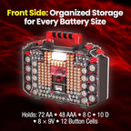 Battery Daddy Storage & Organizer Case w/Light and Tester, Stores & Protects Over 200 Batteries, Double-Sided, Clear Locking Lid, Secure Latches & Portable Handle- Black (Batteries Not Included)