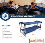 Disc-O-Bed Youth Double Cot Kid-O-Bunk, Modular for Bunk Beds, Dual Cots, or Bench with 2 Carry Bags for Portable Transport