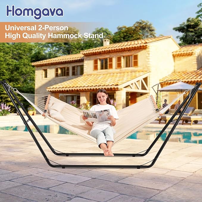 Universal 2-Person Hammock Stand, 660LBS Capacity,Heavy Duty Steel Hammock Stand, Fits 9.6-14ft Hammocks, Indoor and Outdoor Universal Hammock Stands,Black