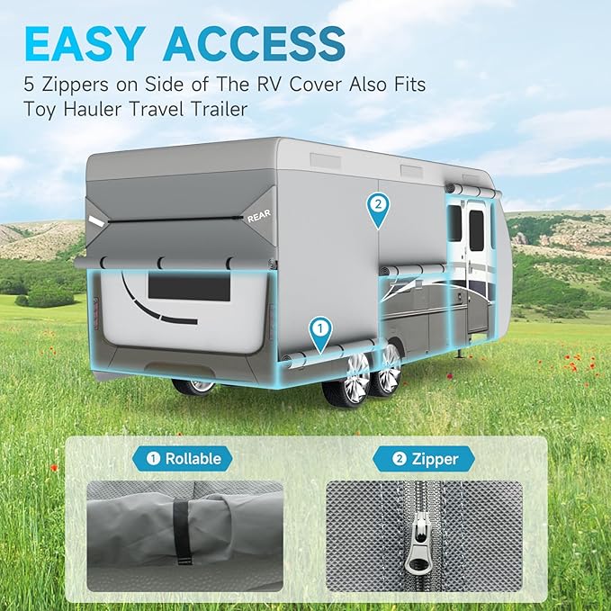 Umbrauto RV Cover 16-18ft: 7 Layers Travel Trailer Cover, Waterproof Camper Cover, Toy Hauler Cover with Tongue Jack Cover, Extra Windproof Ropes, Gutter Covers