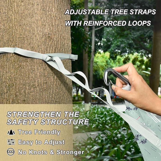 Skiing Sage Green Camping Hammocks with Tree Straps Fabric Hammock for Outside Camping Essentials