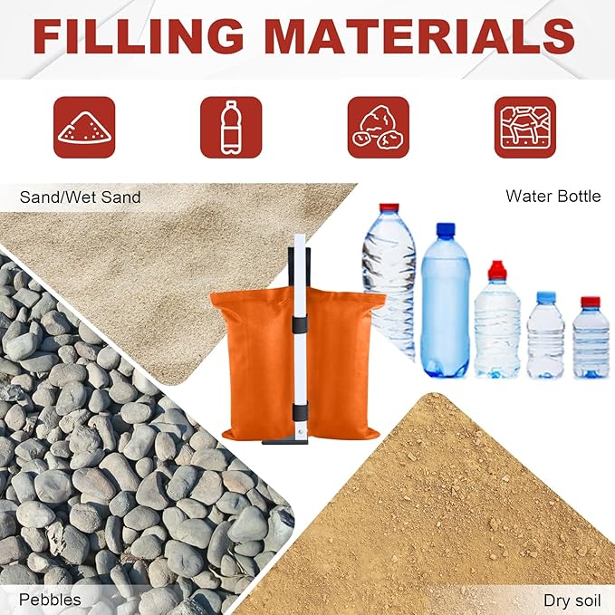 ABCCANOPY Canopy Weights 120 LBS Tent Sand Bags,4-Pack Orange (Without Sand)