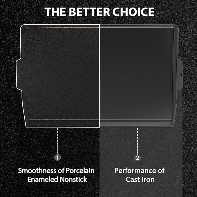 Utheer 25" x 16" Cast Iron Griddle for Gas Grill and Stove Top, Universal Flat Top Griddle with Pre-Seasoned Nonstick Coating, X-Shaped Reinforced Ridges, Perfect for Healthy Cooking, Parties, Camping