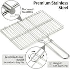 Stainless Steel Fish Grill Basket for Outdoor BBQ, Heavy Duty Lockable Grilling Rack for Fish Vegetables Steak Veggies Shrimp Meat, Portable Campfire Cooking Mesh Grate Tool, 12 x 8 Inch