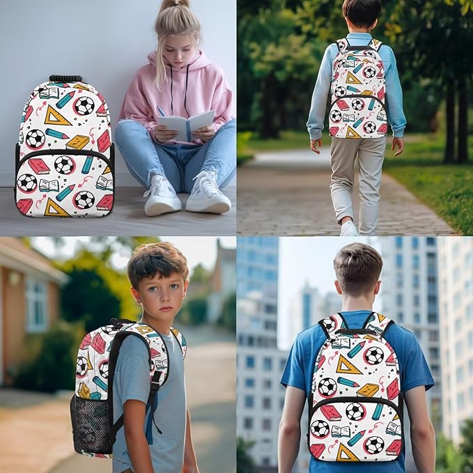 Sports Backpack with Lunch Box 1St Grade Backpack Boys Lightweight Trendy Bookbag for Boys 8-12 with Lunch Box 4 Piece School Bag for Boys 10-12 Travel Hiking Daypack Camping