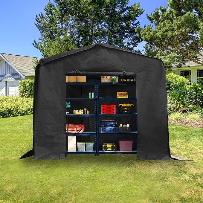 Outdoor Storage Shelter Shed, 8' x 8' Heavy Duty Portable Utility Shed Storage Shelter with Roll-Up Door, Large Steel Frame Garage Garden Shed for Backyard, Patio Lawn