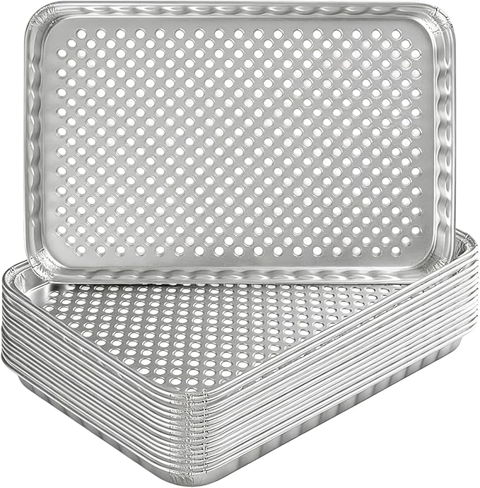 SafBbcue Disposable Grill Toppers 15 Pack Disposable Aluminum Foil Grill Topper Pans BBQ Grill Grate Liners for Outdoor Cooking & Camping Prevents Food from Sticking or Falling Through The Grill