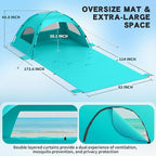 Beach Tent Sun Shelter with Extended Sand Mat 114×82inch，UPF 50+ Protection, 3 Double-Layer Windows for Enhanced Privacy; Portable Beach Shade, 3-4 People. Windproof and Waterproof