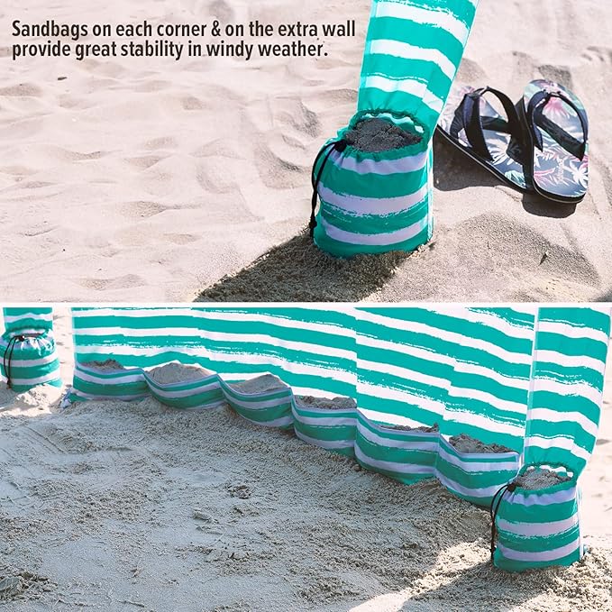 Qipi Beach Cabana - Easy to Set Up Canopy, Waterproof, Portable 6' x 6' Beach Shelter, Included Side Wall, Shade with UPF 50+ UV Protection, Ultimate Sun Umbrella - for Kids, Family & Friends
