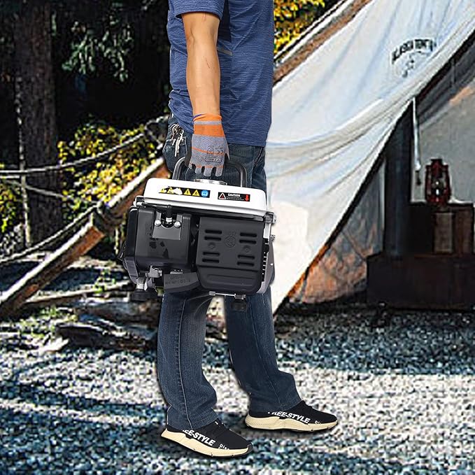 Zateety Portable Generator, 71CC 2.2 HP 2-Stroke, 900W Peak Power, Outdoor Power Station Low Noise, Gas & Oil Mix Powered Generator, Recoil Generators for Home Use, Camping Battery Backup, White