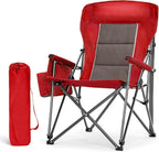 LET'S CAMP Oversized 29.52" High Back Camping Chairs Heavy Duty Lawn Chair Support 500LBS, Portable Collapsible Chair with Cup Holder, Side Pocket(Red)