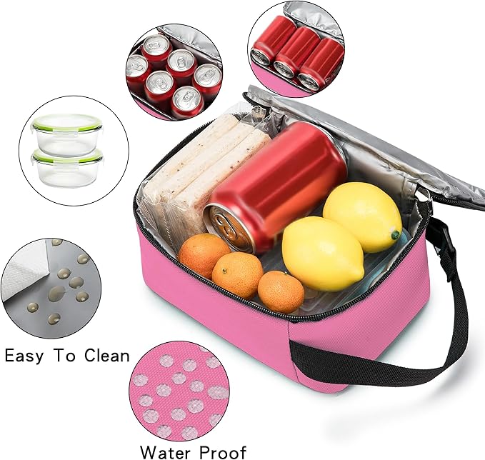 BEIMILY Lunch Box for Men Women Adults,Mini Insulated Lunch Bag for Office Work Picnic,Reusable Portable Lunchbox,Soft Cooler Tote Bag,6 can cooler bag,Mini,Pink