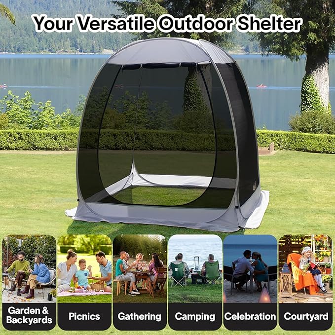 Alvantor Pop Up Screen House Gazebo with Mosquito Netting, Instant UV Resistant Sun Shelter for Patio & Backyard, Portable Canopy Tent for 2-10 Person