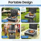 4 Burner Gas Stove Portable Natural Gas Camping Grill Stove Floor Standing Gas Cooktop with Storage Stand Wind Blocking Cover Adapter Manual Ignition for Outdoor Camping RV (4 Burner-Black)