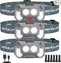 LED Headlamp Lightweight with Red Light Motion Sensor, 5 Modes USB-C Rechargeable, 6-Hour Runtime, Waterproof Headlight for Camping, Running, Fishing, Work, and Emergencies, 3 Pack