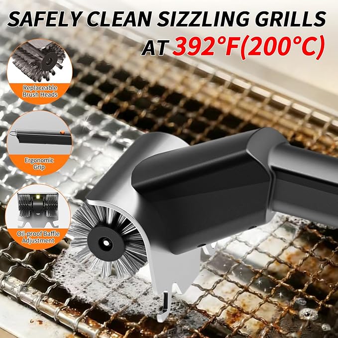 Rechargeable Electric BBQ Grill Brush, 2600mAh Battery, 2-Speed Power, LED Light, 100 Mins Long Runtime, 304 Stainless Steel Heat Resistant Grill Cleaner for Outdoor Camping & Grilling