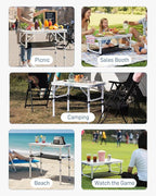 Outvita Folding Table, 2FT Aluminum Camping Table with Storage Adjustable Height Picnic Table Lightweight for Carring Outdoor Party Events Beach