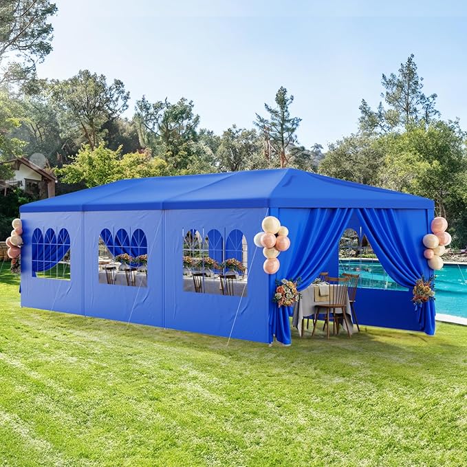 Outdoor Party Tent 10x30 Wedding Blue Tents for Parties, Heavy Duty Canopy Event Gazebo Shelter with 8 Removable Sidewalls Waterproof Party Wedding BBQ Events