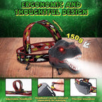 Dinosaur Headlamp for Kids Flashlight Rechargeable Led Headlights Roar & Silent Mode, T-Rex Dinosaur Toys for Kids 3-5 4-6 5-7 6-8, Camping Gear, Easter Gifts for Boys Girls Adults