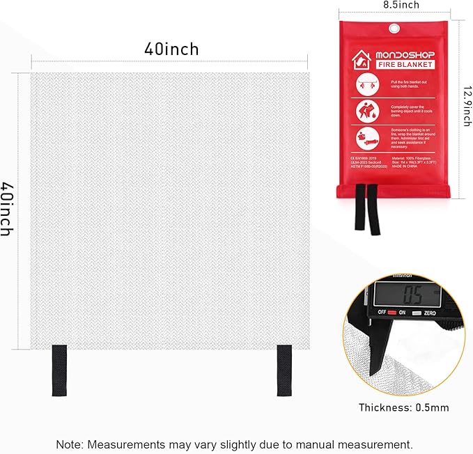 Mondoshop Fire Blanket for Home and Kitchen - Emergency Fire Suppression Blankets Fireproof Blanket Fire Retardant Blankets for Car, Fireplace, Camping, Picnic, Grill
