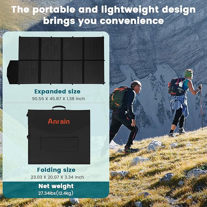 400W Portable Solar Panel, with 4-in-1 Connector and MC4 Output, IP65 Waterproof with Adjustable Stand, 400W Foldable Solar Panel for Power Station, RV, Off Grid Blackouts, 23% High Efficiency