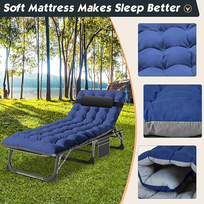 MOPHOTO Folding Chaise Lounge Chair 5-Position, Folding Cot, Heavy Duty Patio Chaise Lounges for Outside, Poolside, Beach, Lawn, Camping