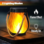 iBaycon 2 Pack Solar Lanterns Lights, Flickering Flame Garden Lights with 2 Modes Dual Charging USB & Solar, Outdoor Waterproof Hanging Lantern for Yard Patio Porch Decor (Warm White)