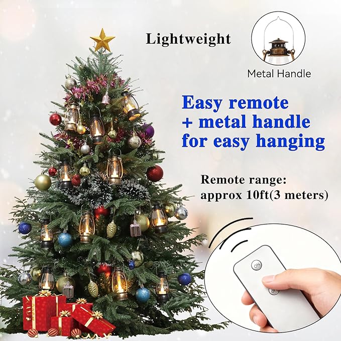 12PCS Black Mini Lanterns with Remote Control, 5.1" H/13cm (6.7" H with Handle) Vintage LED Lantern Decorative - Christmas Table Centerpieces, Western Party Decorations & Camping Party Decor