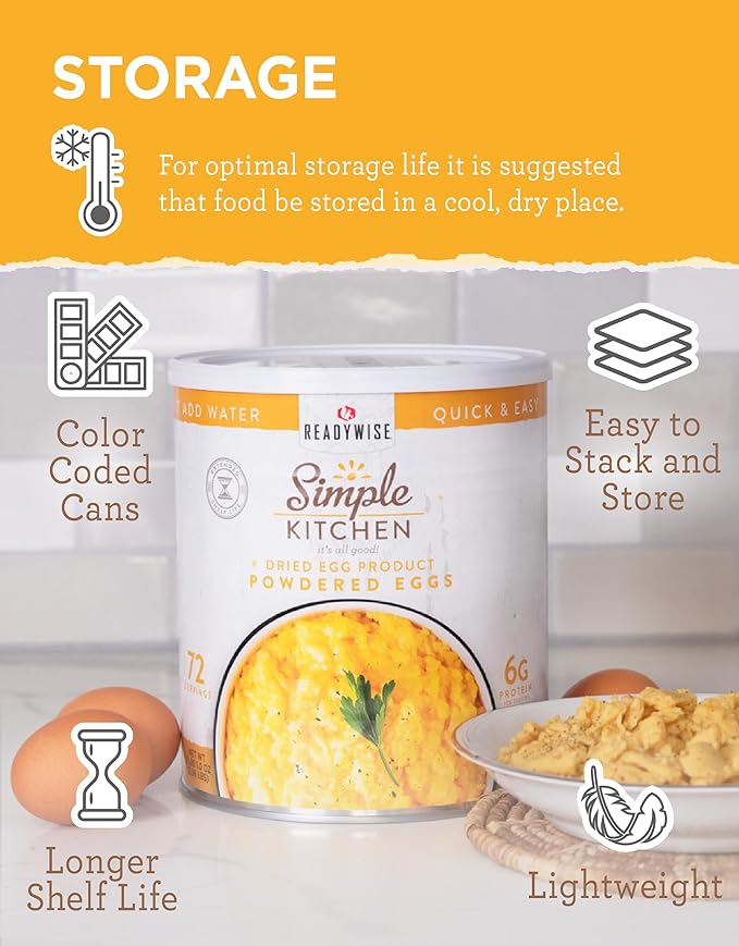 READYWISE - Simple Kitchen, Powdered Eggs, 72 Servings, Emergency Supply, Dehydrated Food, Baking Supplies, Camping Meals, Survival Food, 10 Can Egg Powder, Dehydrated Eggs Powder (Pack of 2)