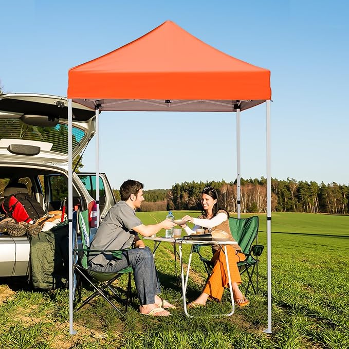 5x5 Pop Up Canopy Tent, Instant Portable Beach Canopy, Outdoor Tent with Carry Bag for Camping, Sports, Tailgating, Events, Orange